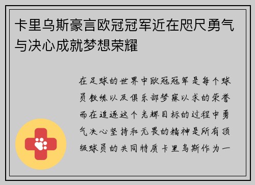 卡里乌斯豪言欧冠冠军近在咫尺勇气与决心成就梦想荣耀