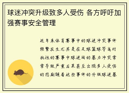 球迷冲突升级致多人受伤 各方呼吁加强赛事安全管理