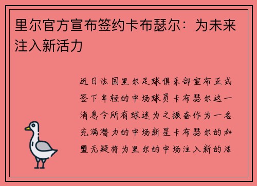 里尔官方宣布签约卡布瑟尔：为未来注入新活力